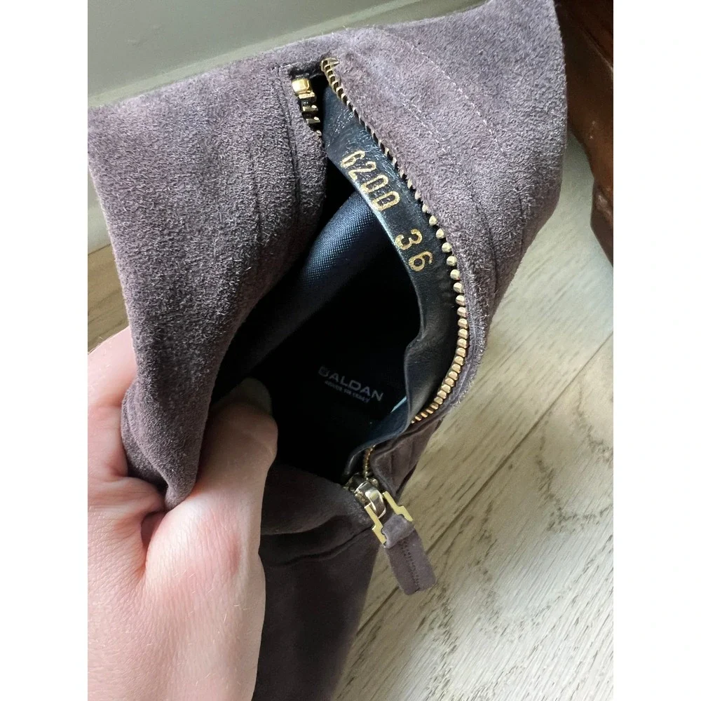 BALDAN Italy Brown Suede Over-The-Knee Boots Gold Cap Toe Stiletto 36 NWOB